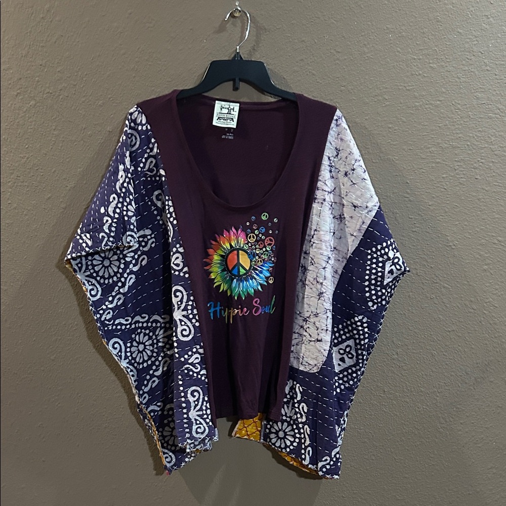 Hippie Soul Tie-Dye Peace Tee up cycled with kantha material